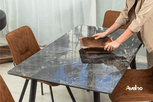 Mesa Avelino Piedra Simil Natural Neg 140x80