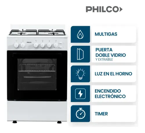 COCINA PHILCO MULTIGAS PHCM56BM 56CM 4H BLANCA